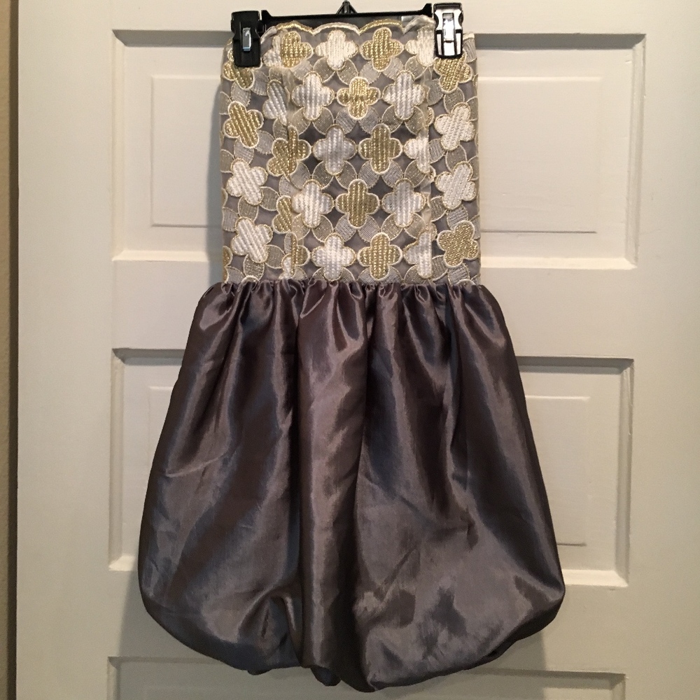 Girls gray, gold and white party dress.